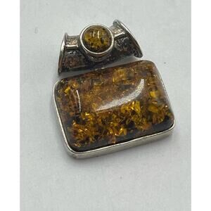 Stamped 925  Beautiful Amber Sterling Silver Pendant Glows‎